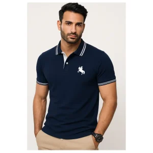 SCATCHITE Men Solid Polo Neck Cotton Blend Black T-Shirt